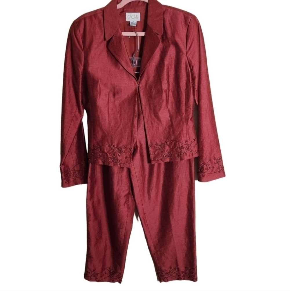 Cache 80s Vintage Linen Blend Beaded Pant Suit Size 8/10